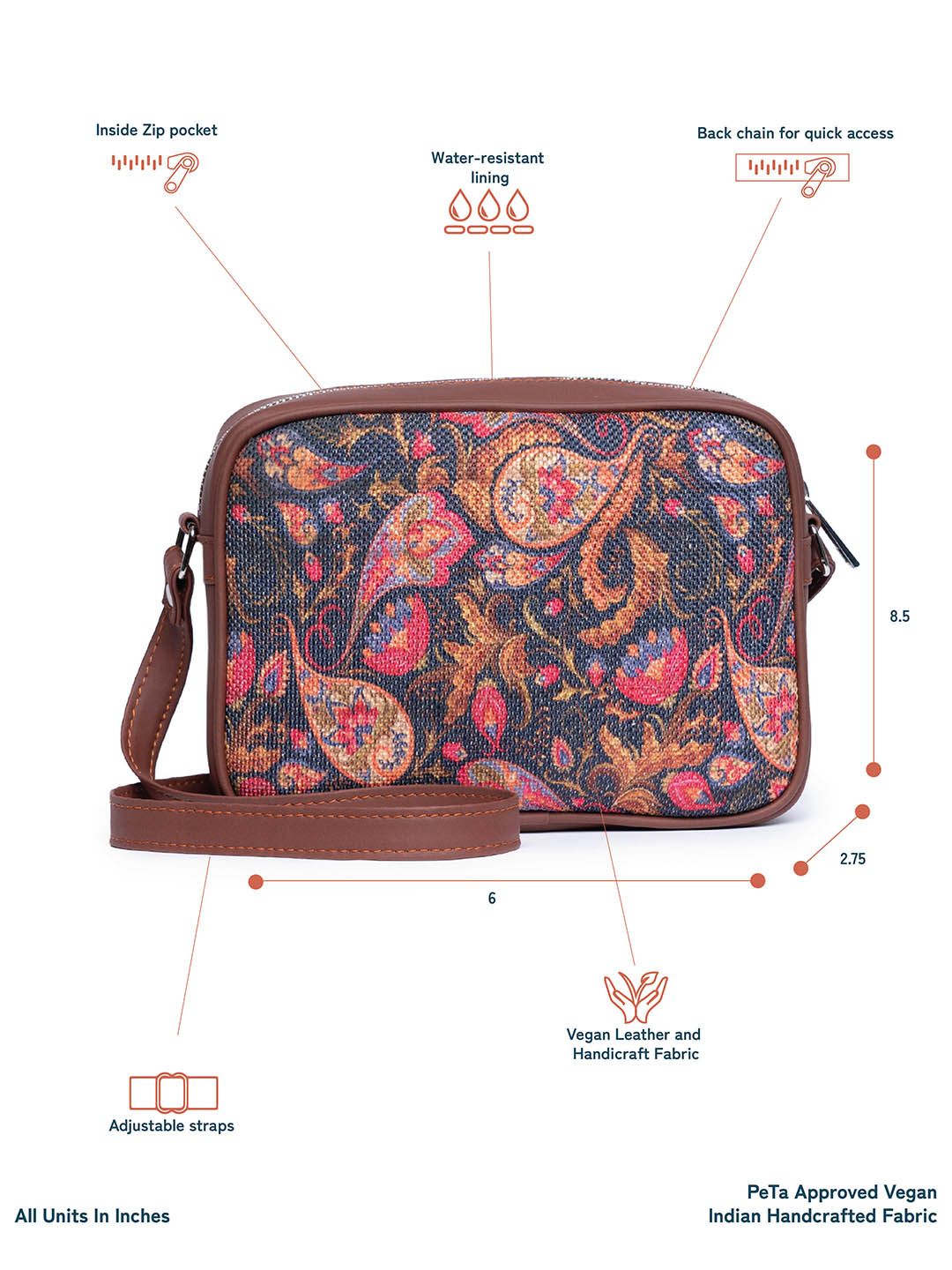 ZOUK Women Multicoloured Ethnic Motifs Printed Structured Sling Bag