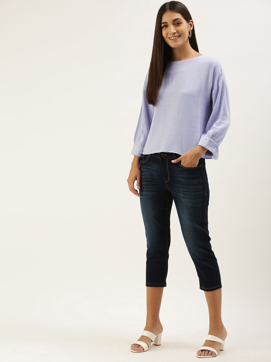 AND Women Lavender Self-Design Regular Top