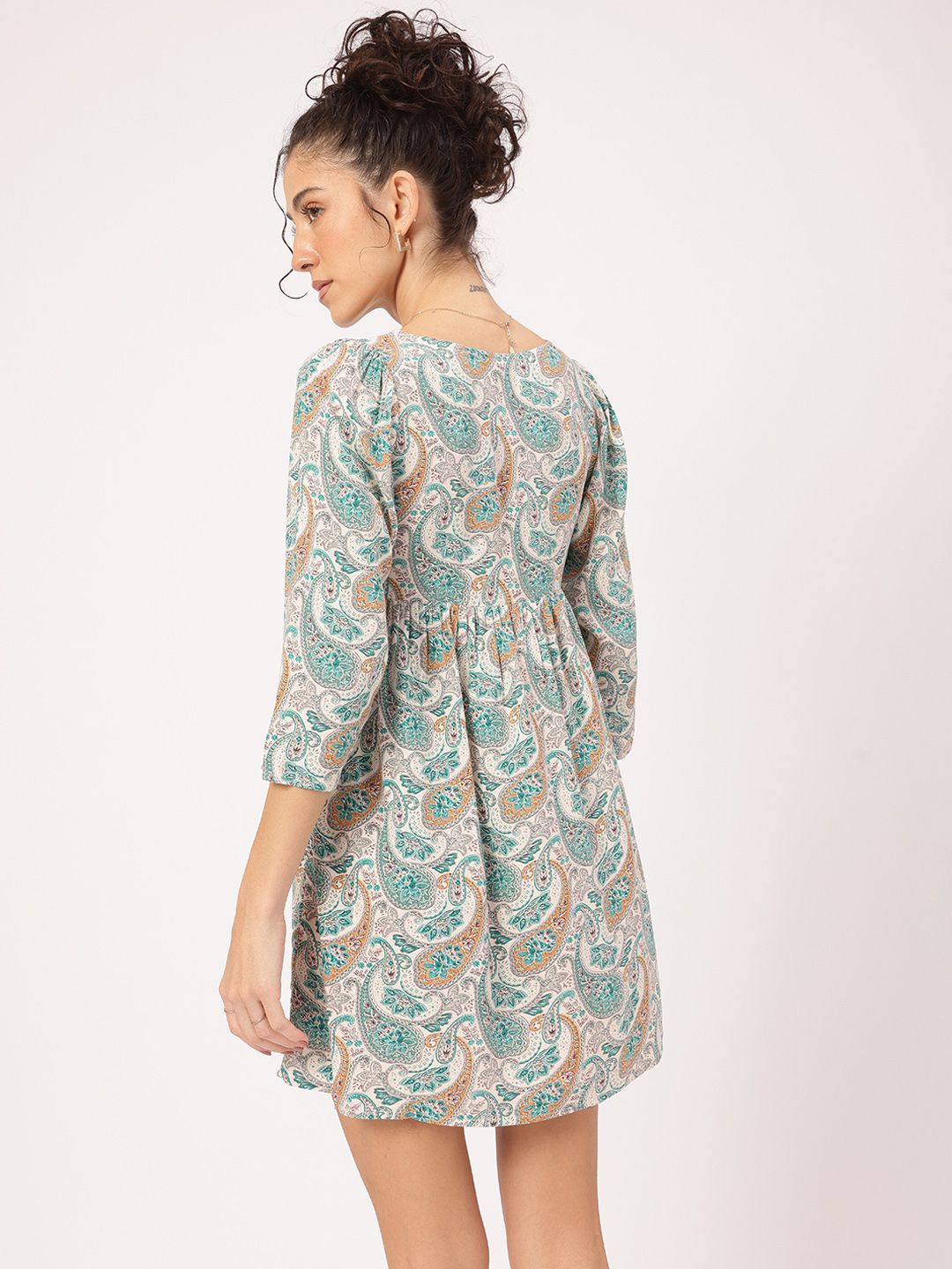 DressBerry Retro Blooms Paisley Printed Square Neck A-Line Mini Dress