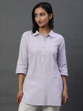 AURELIA Striped Shirt Collar Pure Cotton Kurti