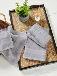 MYTRIDENT Set of 4 Silver-Toned Solid Soft  Plush 500 GSM Cotton Hand Towels