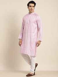 Anug by SOJANYA Men Pink & Blue Striped Kurta