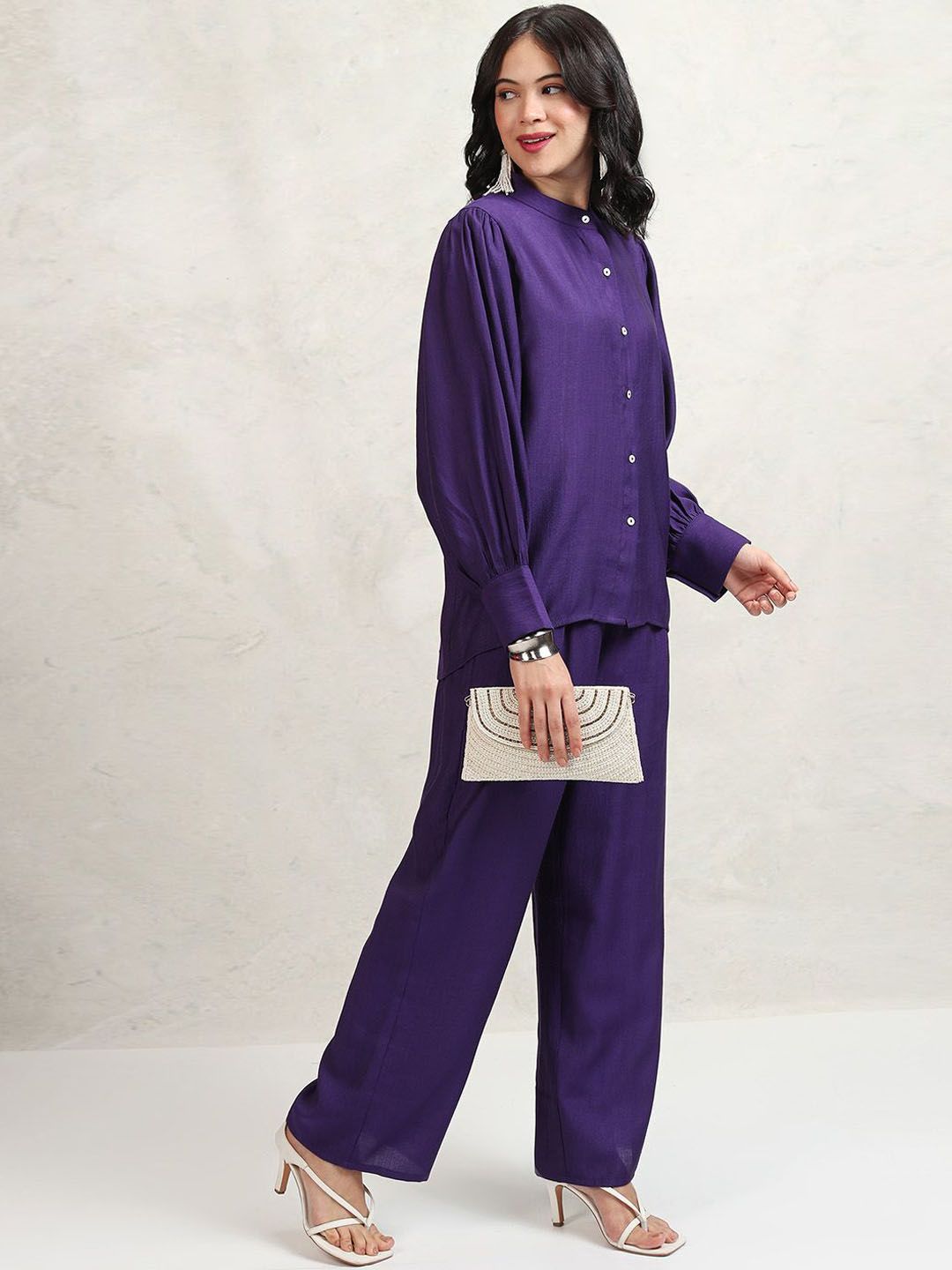 Vishudh Mandarin Collar Long Sleeves Shirt With Palazzos