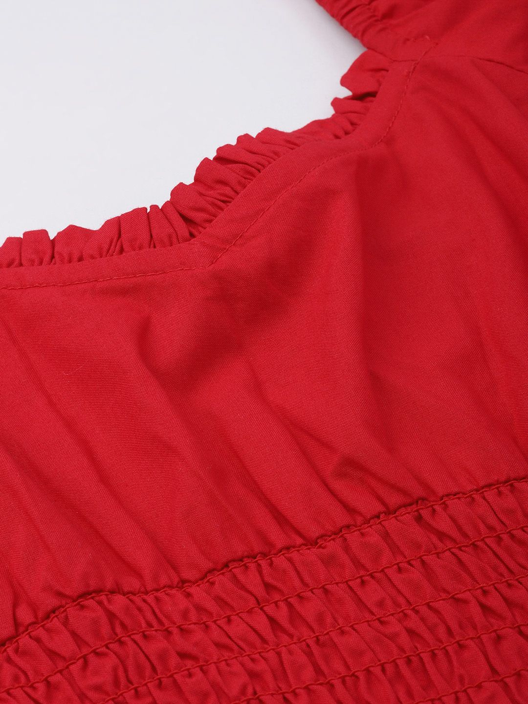 DressBerry Cherry Red Date Night Diva Smocked Crop Top