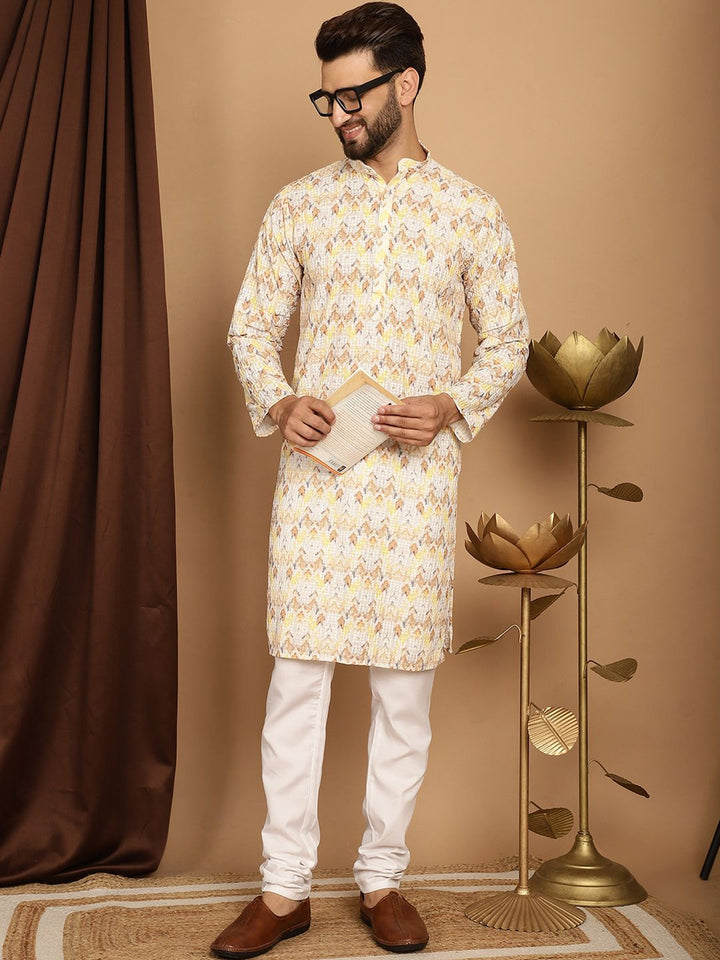 SOJANYA Kolar Mandarin Sulam Geometrik Kapas Tulen Kurta Lurus Dengan Churidar