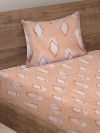 KLOTTHE Peach Geometric Cotton 210 TC Single Fine Bedsheet with a Pillow Cover-89 x 59 inches