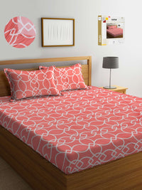 KLOTTHE Coral Geometric 300 TC King Size Fitted Bedsheet with 2 Pillow Covers