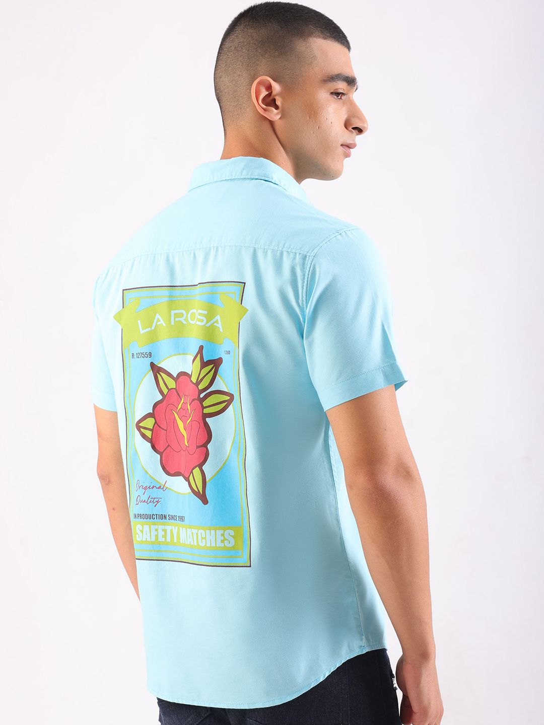 The Indian Garage Co Men Slim Fit Back Printed Casual Shirt