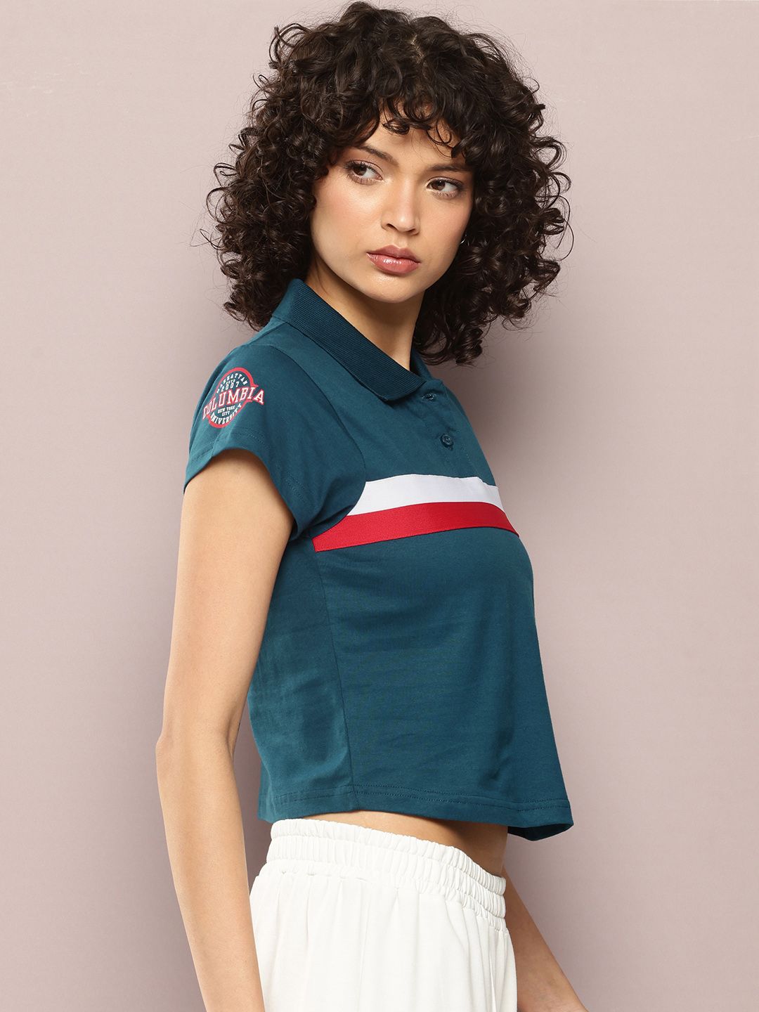 DILLINGER Striped Polo Collar Crop Pure Cotton T-shirt