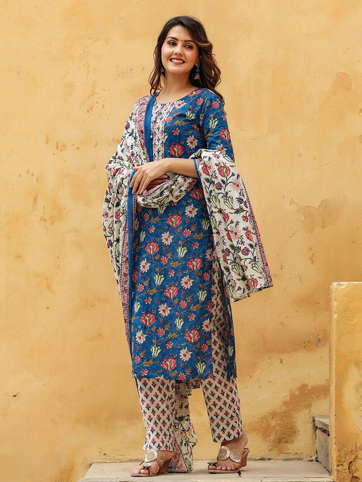 KALINI Floral Printed Gotta Patti Kurta & Trousers With Dupatta