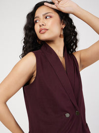 SASSAFRAS Double-Breasted Shawl Collar Sleeveless Longline Blazer