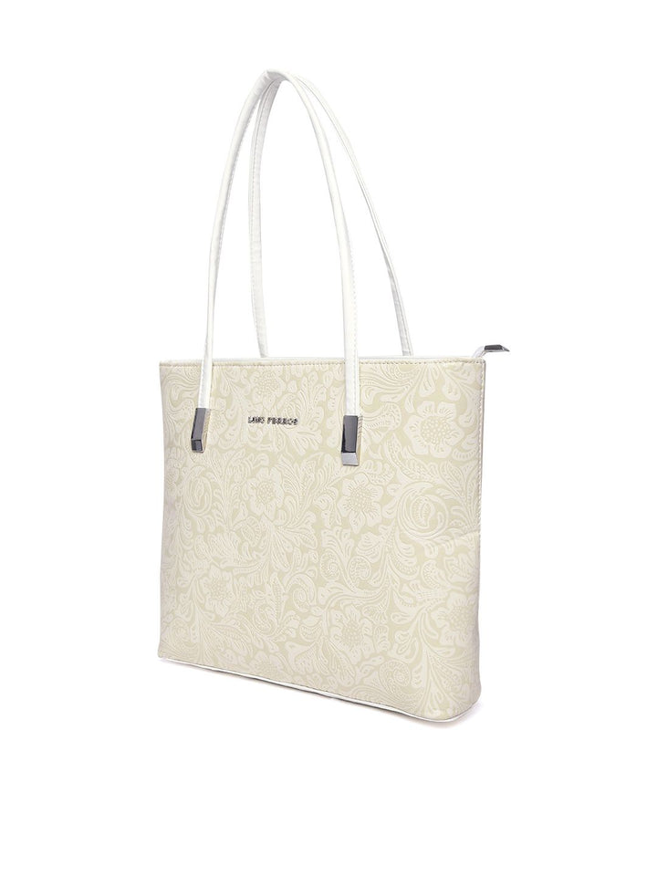 Lino Perros Cream-Coloured Self Design Shoulder Bag