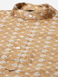 SOJANYA Men Beige & White Ethnic Motifs Embroidered Kurta with Churidar & Jacket