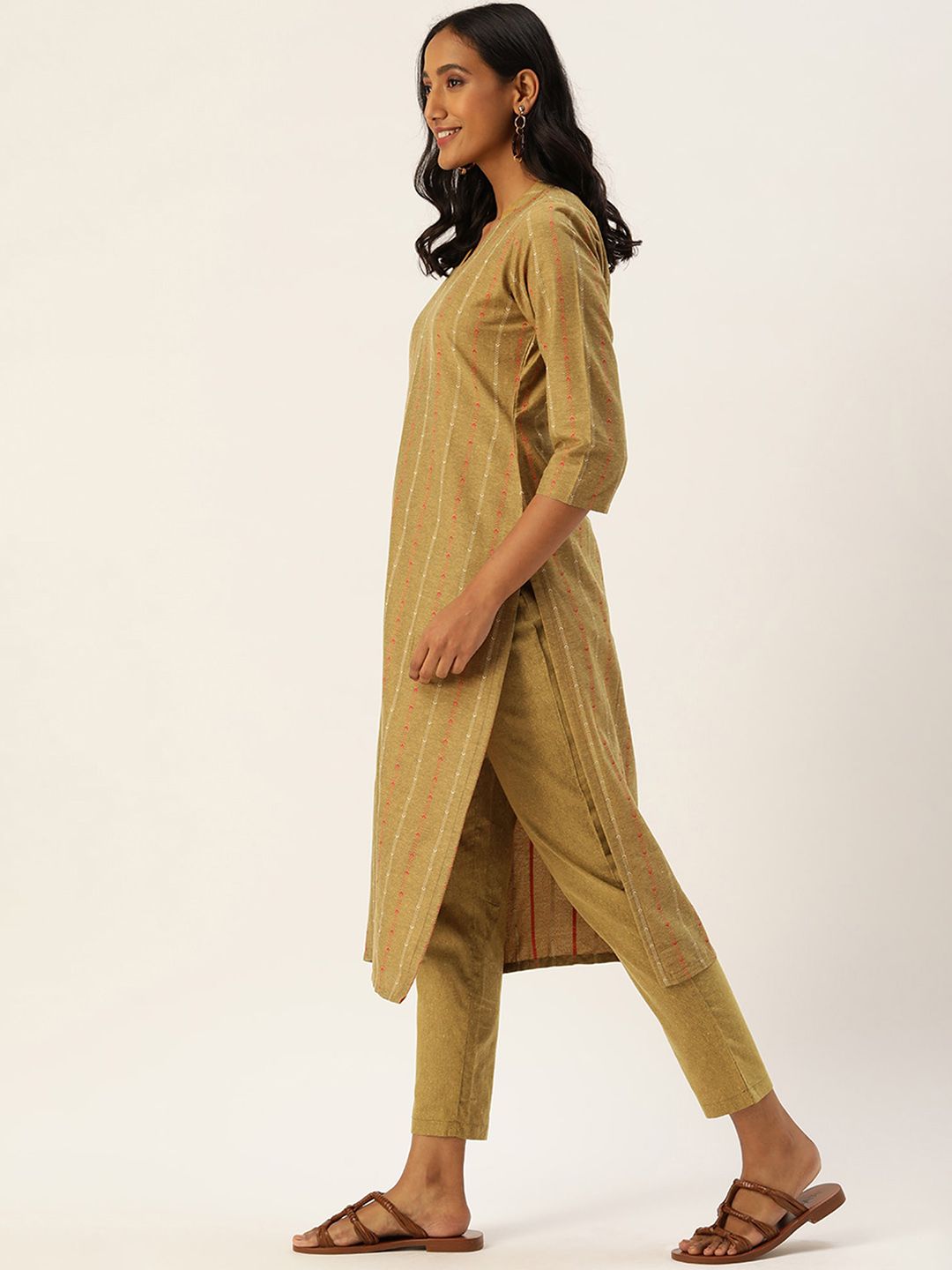 KALINI Women Striped Regular Thread Work Kurta with Trousers