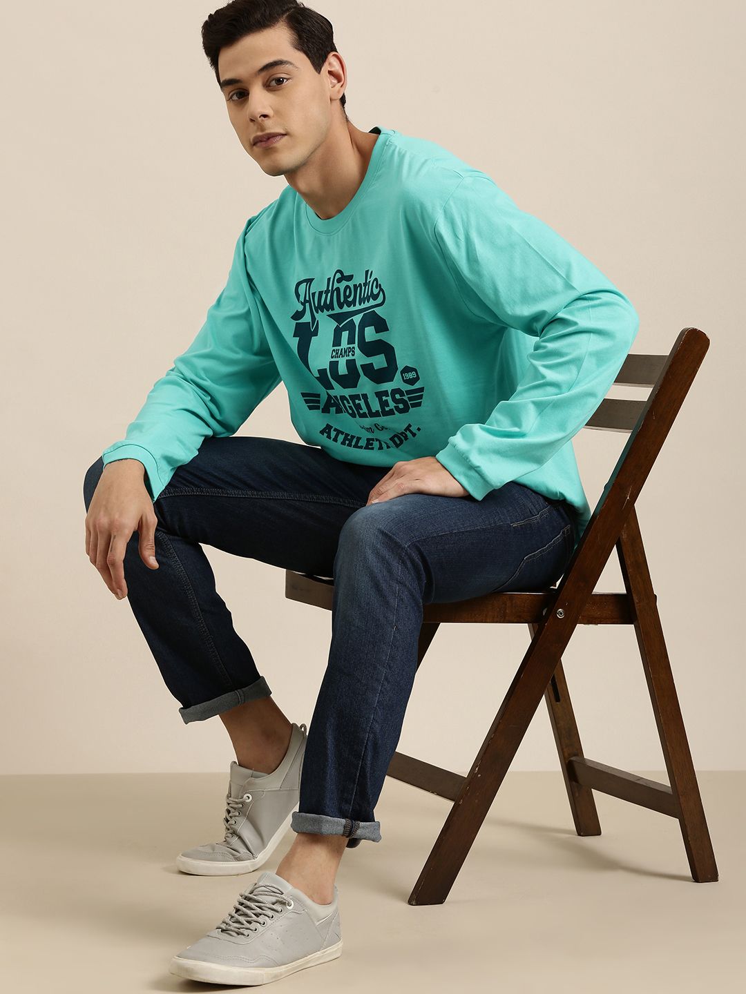 DILLINGER Men Turquoise Blue Typography Printed Pure Cotton Oversized  T-shirt