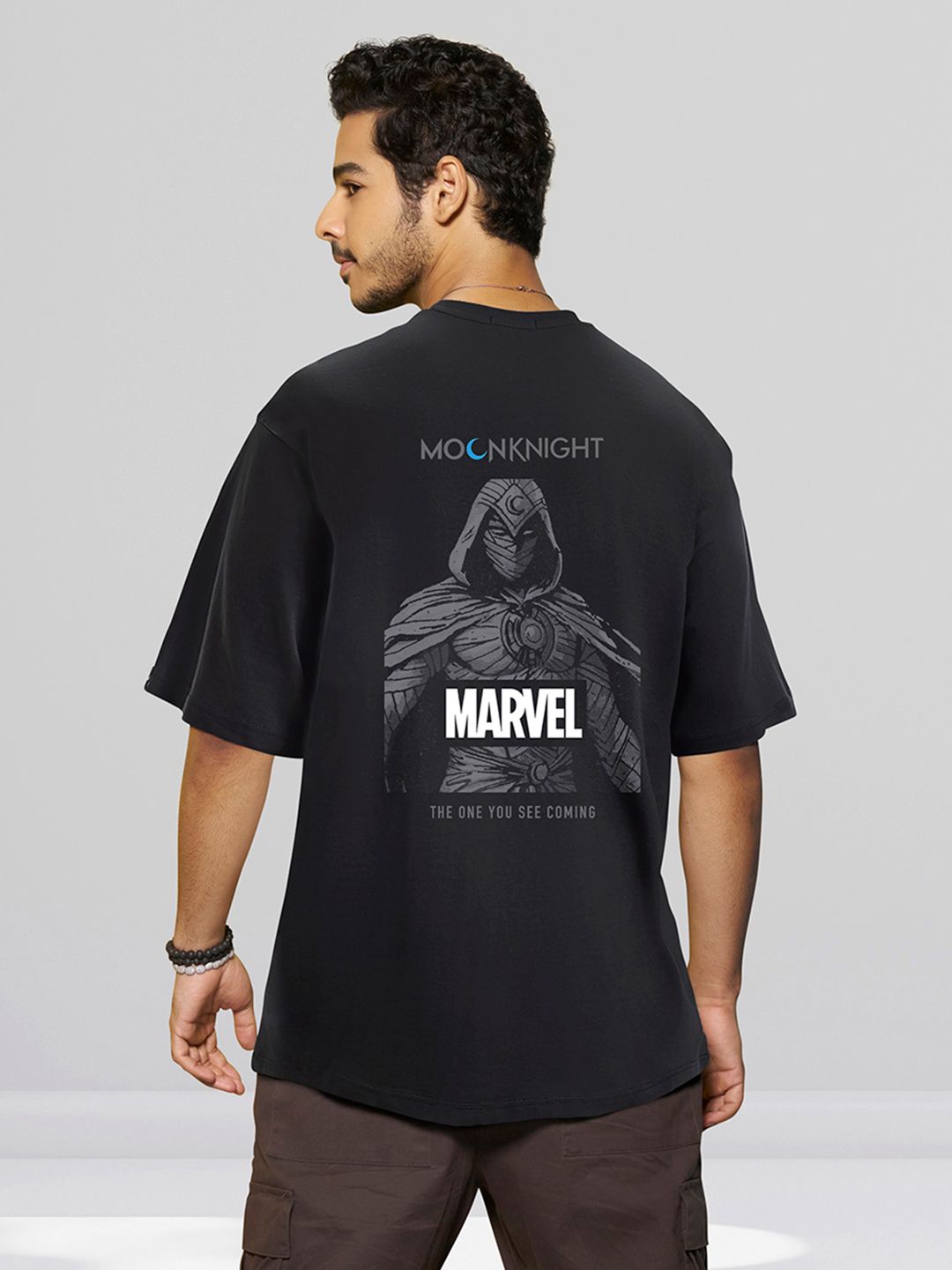 Bewakoof Official Marvel Merchandise Moon Knight Marvel Graphic Printed Oversized T-shirt