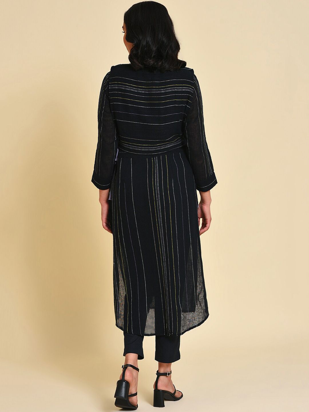 W Striped Thread Work Pure Cotton Kurta with Trousers