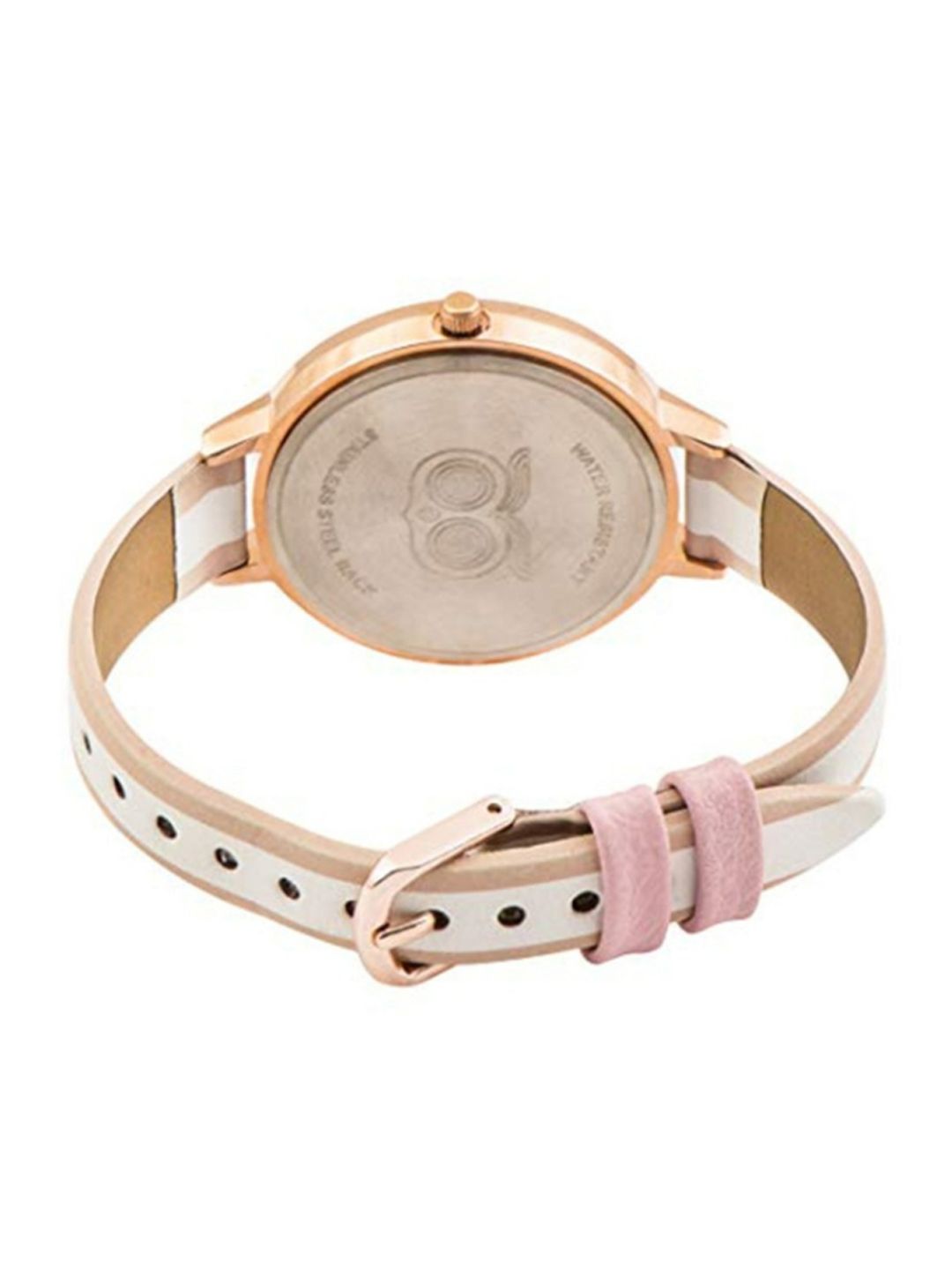 TEAL BY CHUMBAK Women Black Brass Printed Dial & White Leather Bracelet Style Straps Analogue Watch