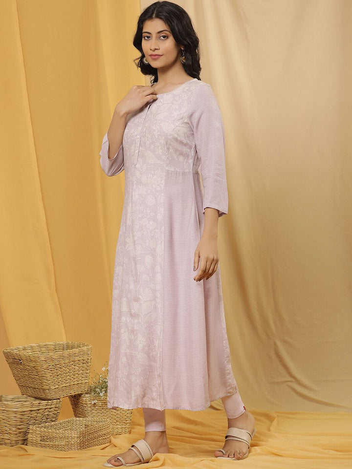 W Floral Printed Round Neck A-Line Kurta With Legging
