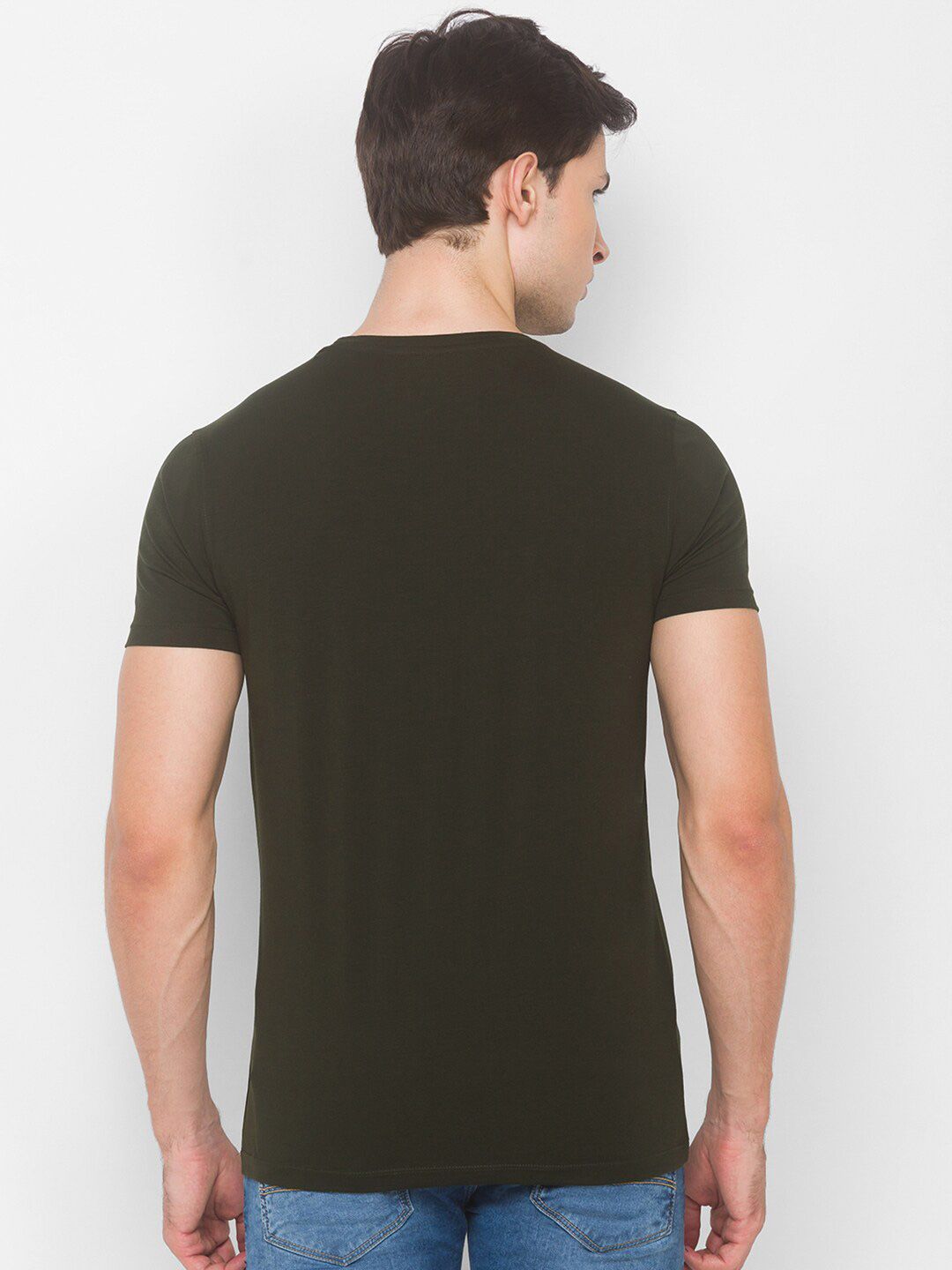 SPYKAR Men Green Printed Applique Slim Fit T-shirt