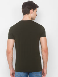SPYKAR Men Green Printed Applique Slim Fit T-shirt