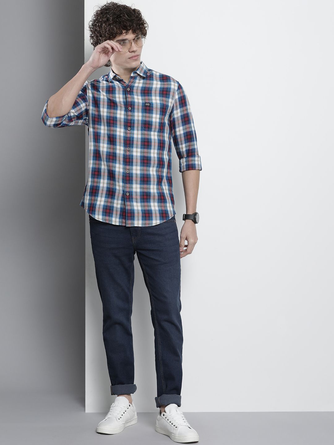 The Indian Garage Co Men Tartan Checked Cotton Casual Shirt