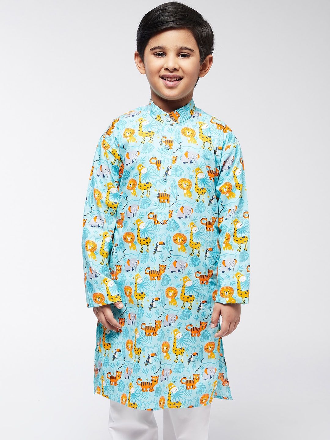 SOJANYA Boys Sea Green Printed Kurta