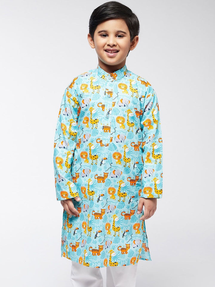 SOJANYA Boys Sea Green Printed Kurta