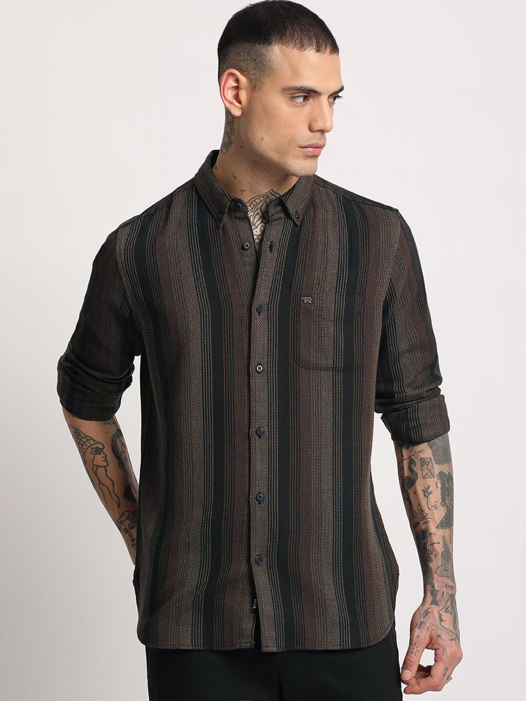 THE BEAR HOUSE  Striped Slim Fit Button-Down Collar Casual Shirt