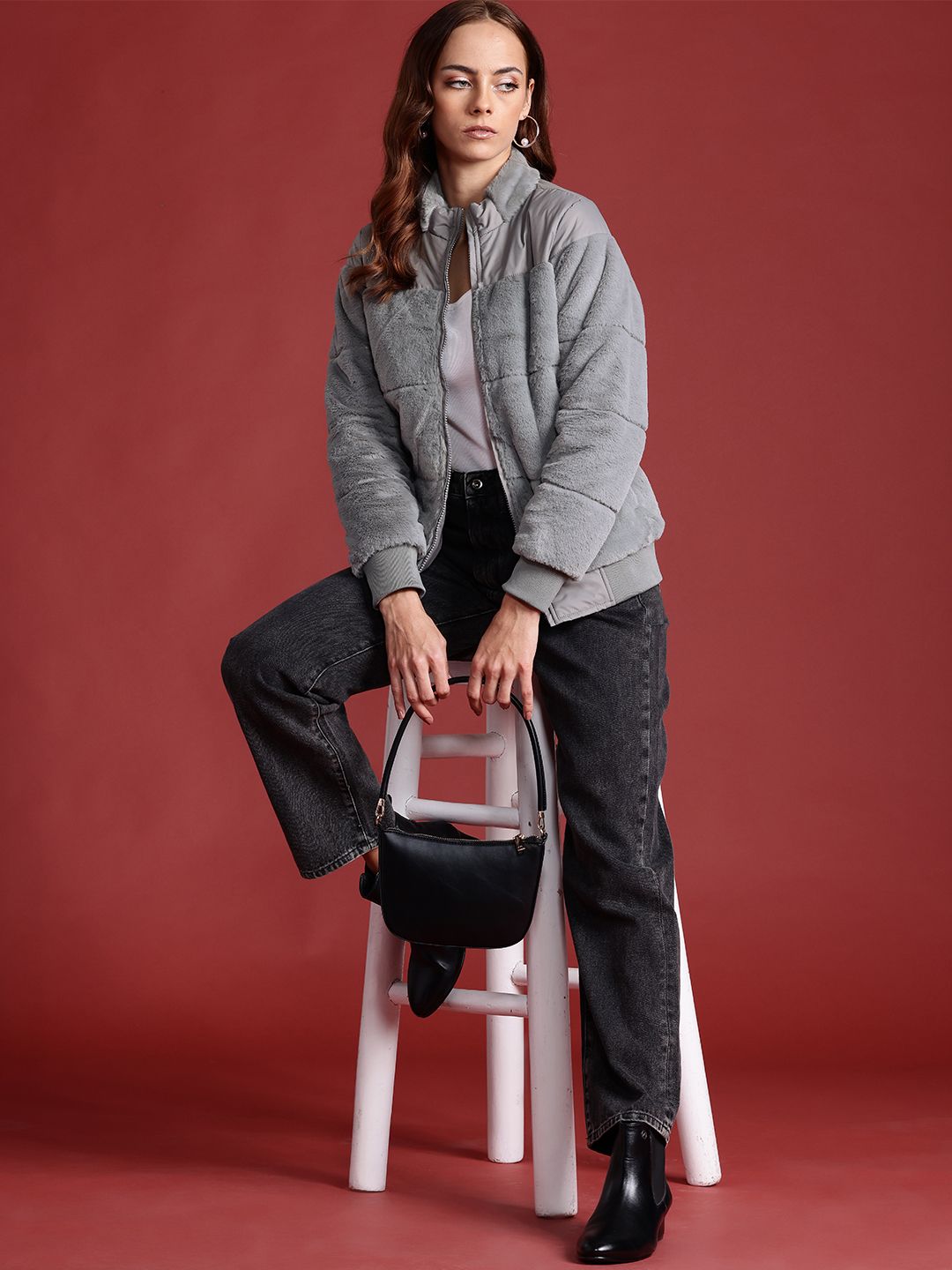 all about you Faux-Fur Detail Bomber Jacket