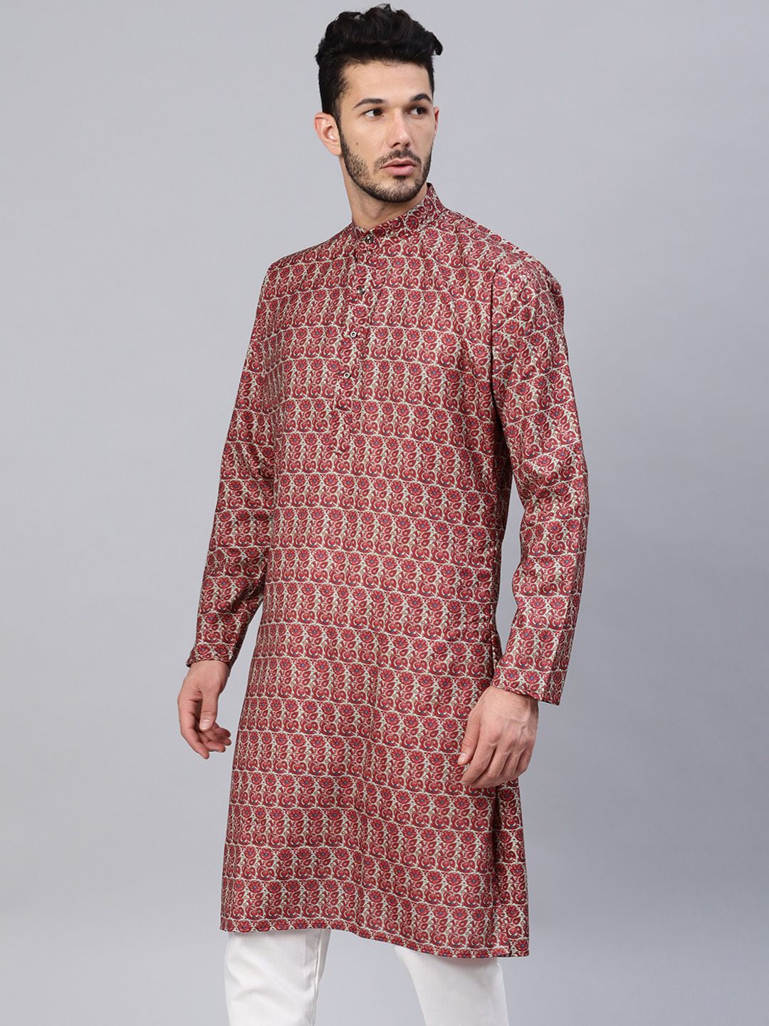 SOJANYA Men Maroon Printed Straight Kurta