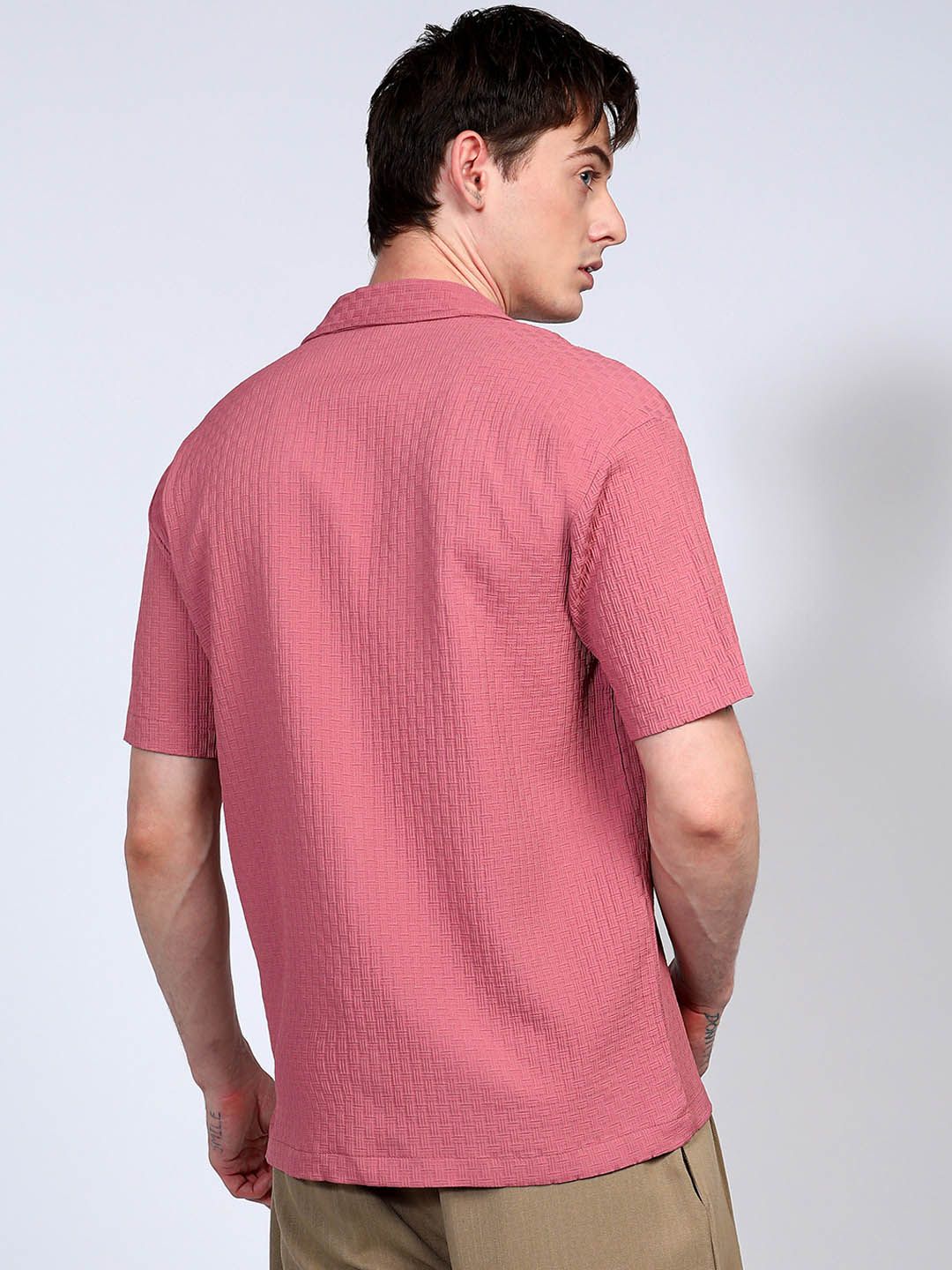 Campus Sutra Men Textured Cuban Collar Casual Shirt