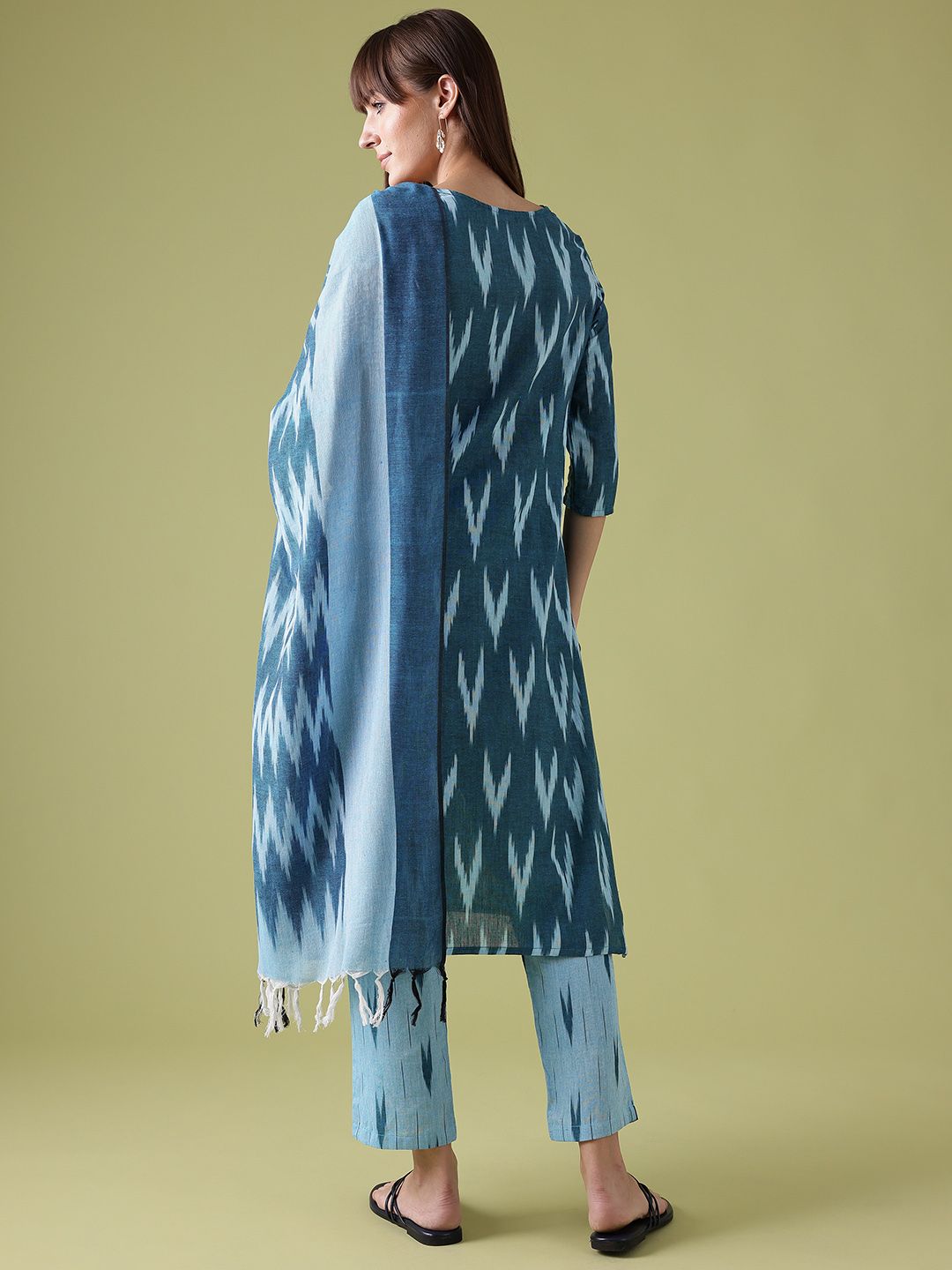 Anouk Ikat Print Pure Cotton Kurta with Trousers & Dupatta