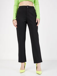 SASSAFRAS Women Black Mid-Rise Slim Fit Trousers