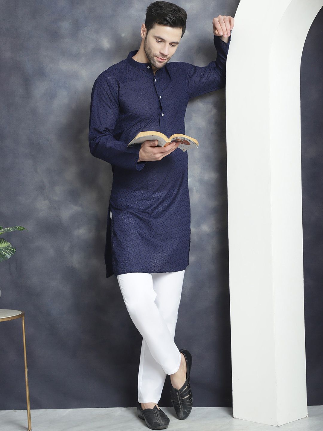 Anouk Ethnic Motifs Embroidered Regular Chikankari Pure Cotton Kurta With Pyjamas