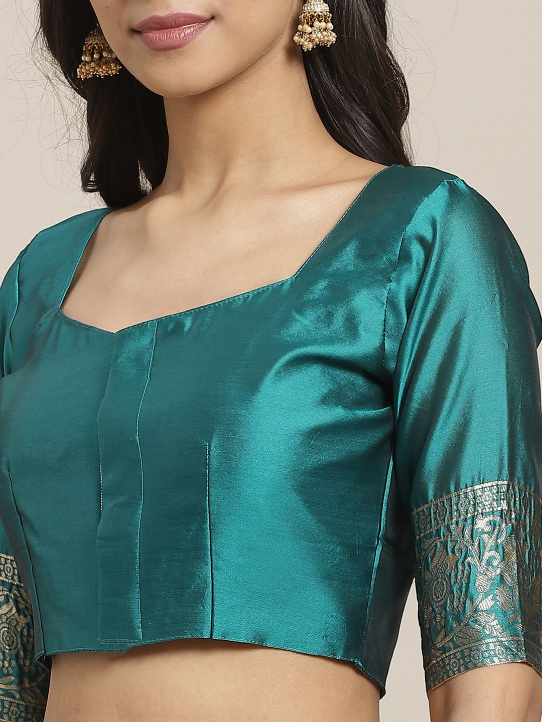 Saree mall Teal Green & Golden Woven Design Banarasi Saree
