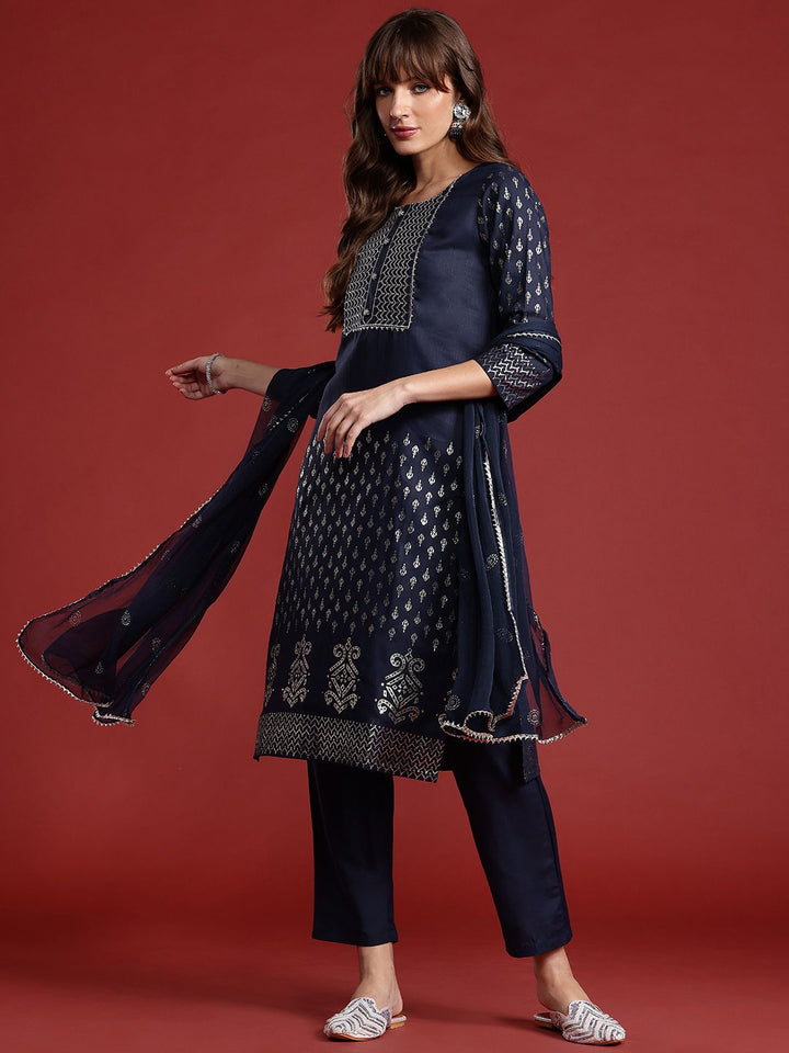 Anouk Foil Print Yoke Design Gotta Patti Kurta with Trousers & Dupatta