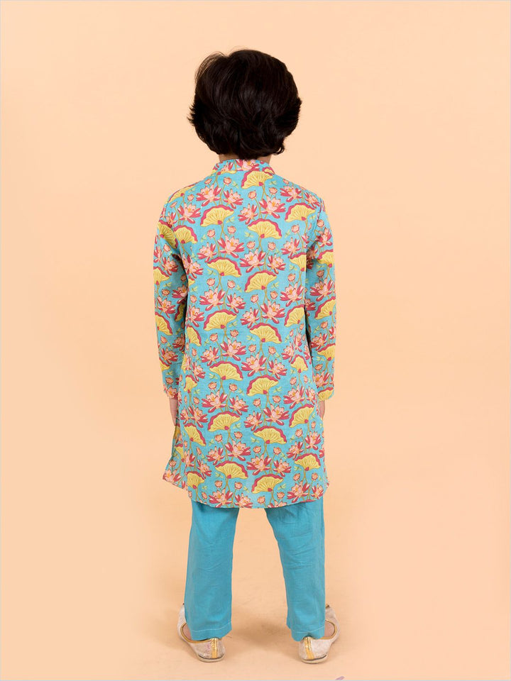 Pspeaches Boys Sea Green Printed Kurta with Pyjama Set