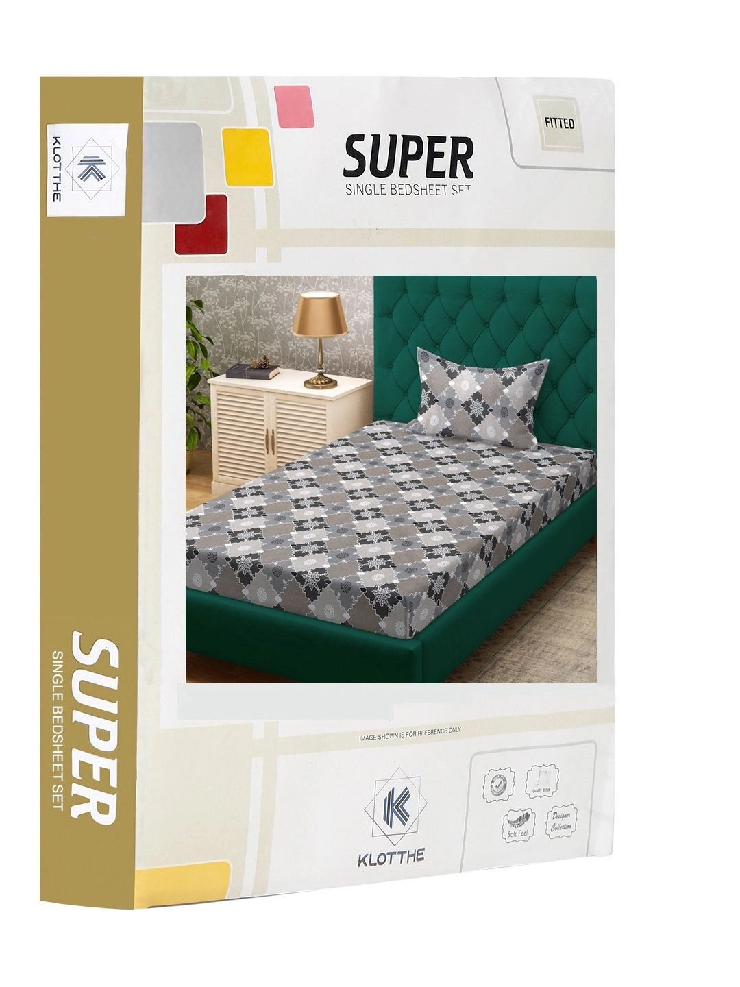 Moda Rapido X KLOTTHE Grey & Black Geometric 400 TC Single Bedsheet with 1 Pillow Covers