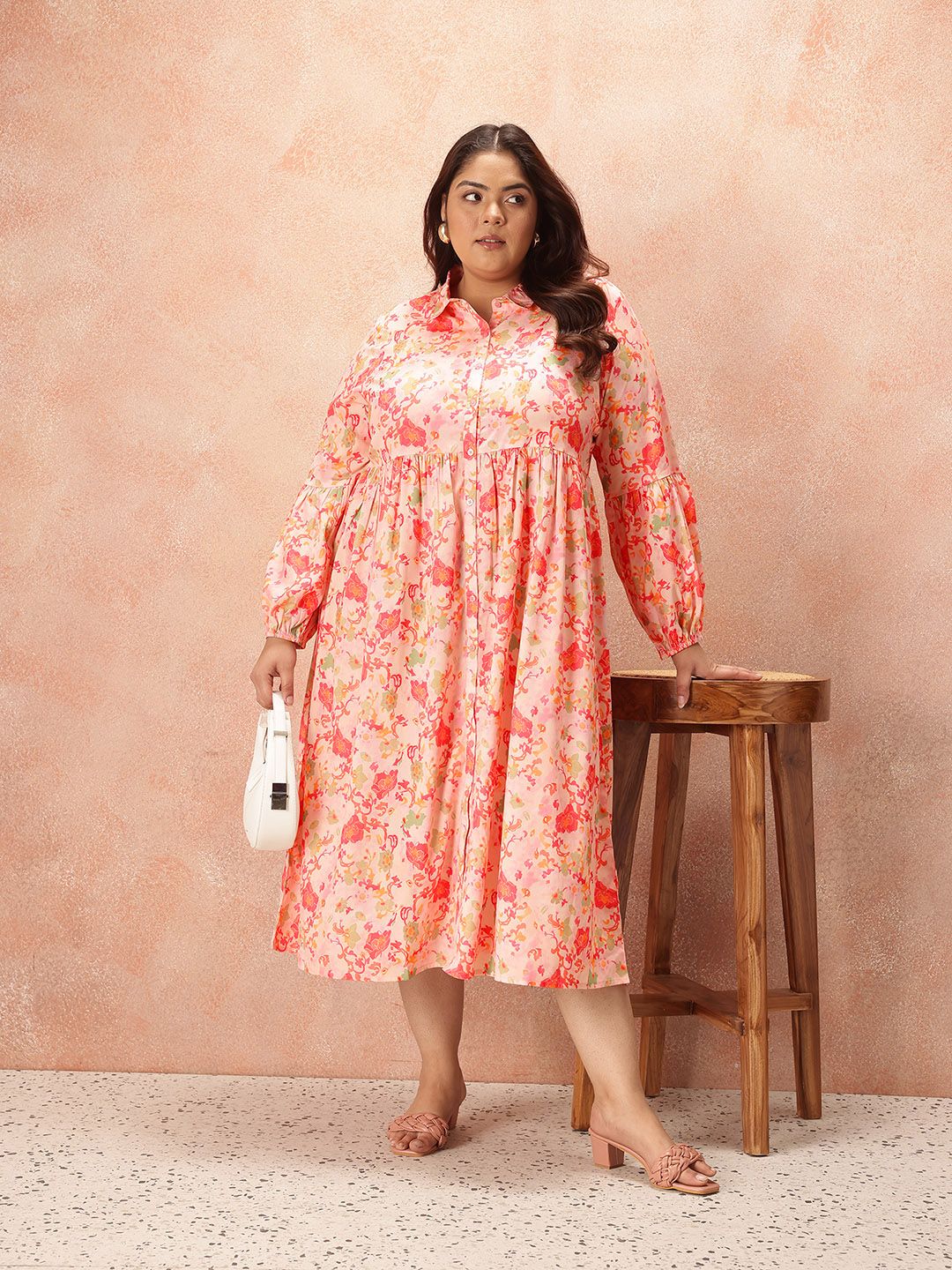 all about you Floral Print Shirt Style Midi Dress