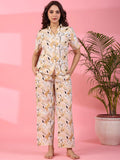 SANSKRUTIHOMES Floral Printed Short Sleeves Pure Cotton Shirt With Pyjamas