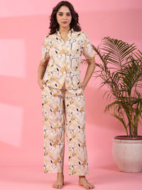 SANSKRUTIHOMES Floral Printed Short Sleeves Pure Cotton Shirt With Pyjamas