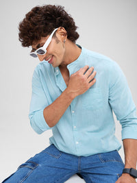 VASTRADO Classic Slim Fit Mandarin Collar Cotton Casual Shirt