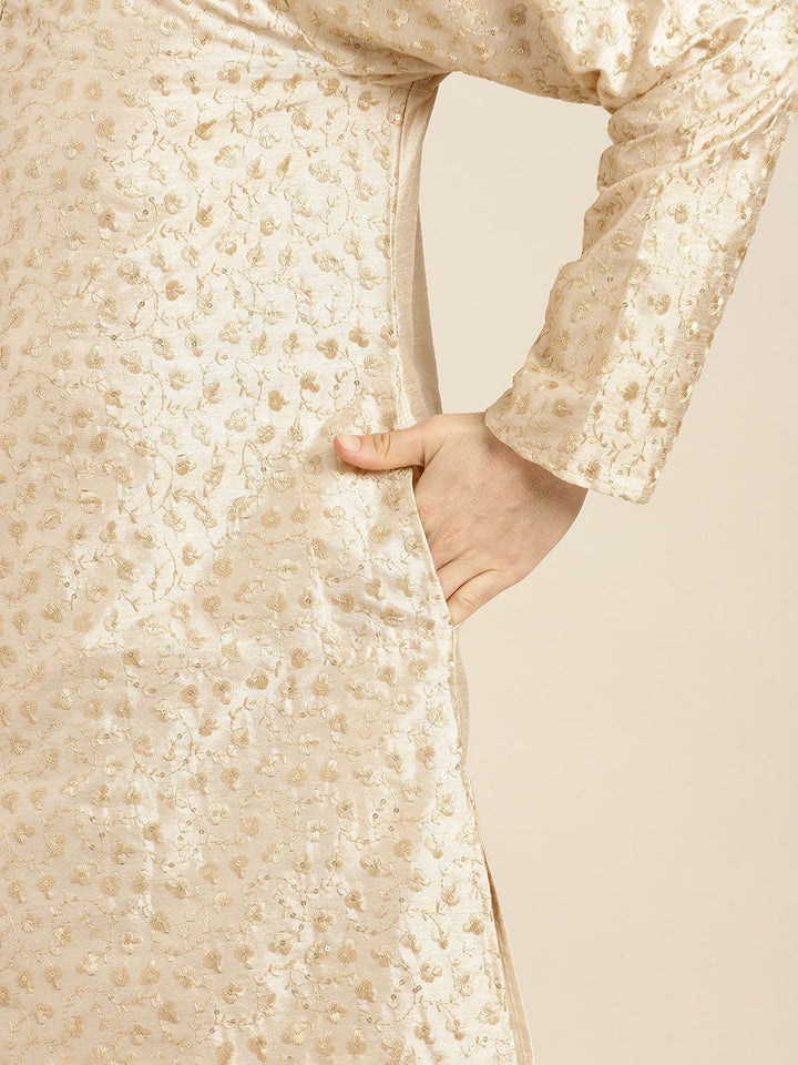 SOJANYA Men Beige Floral Kurta