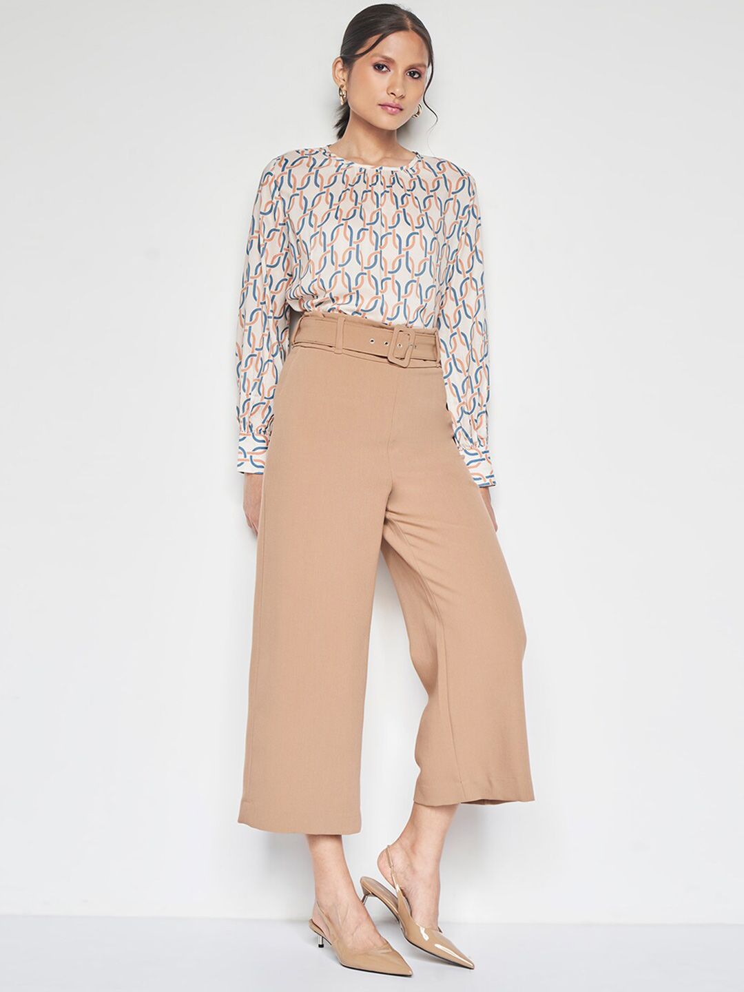 AND Abstract Print Round Neck Long Sleeves Opaque Casual Top