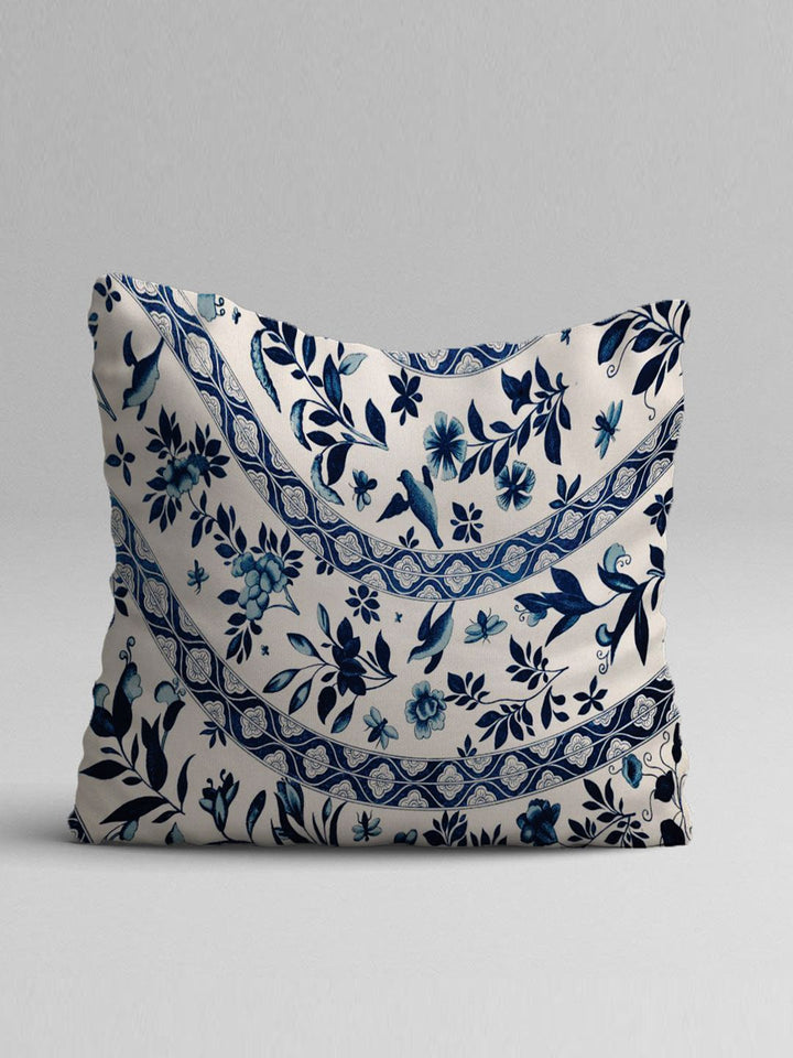 STITCHNEST Blue & Off White Set of 5 Ethnic Motifs Square Cushion Covers