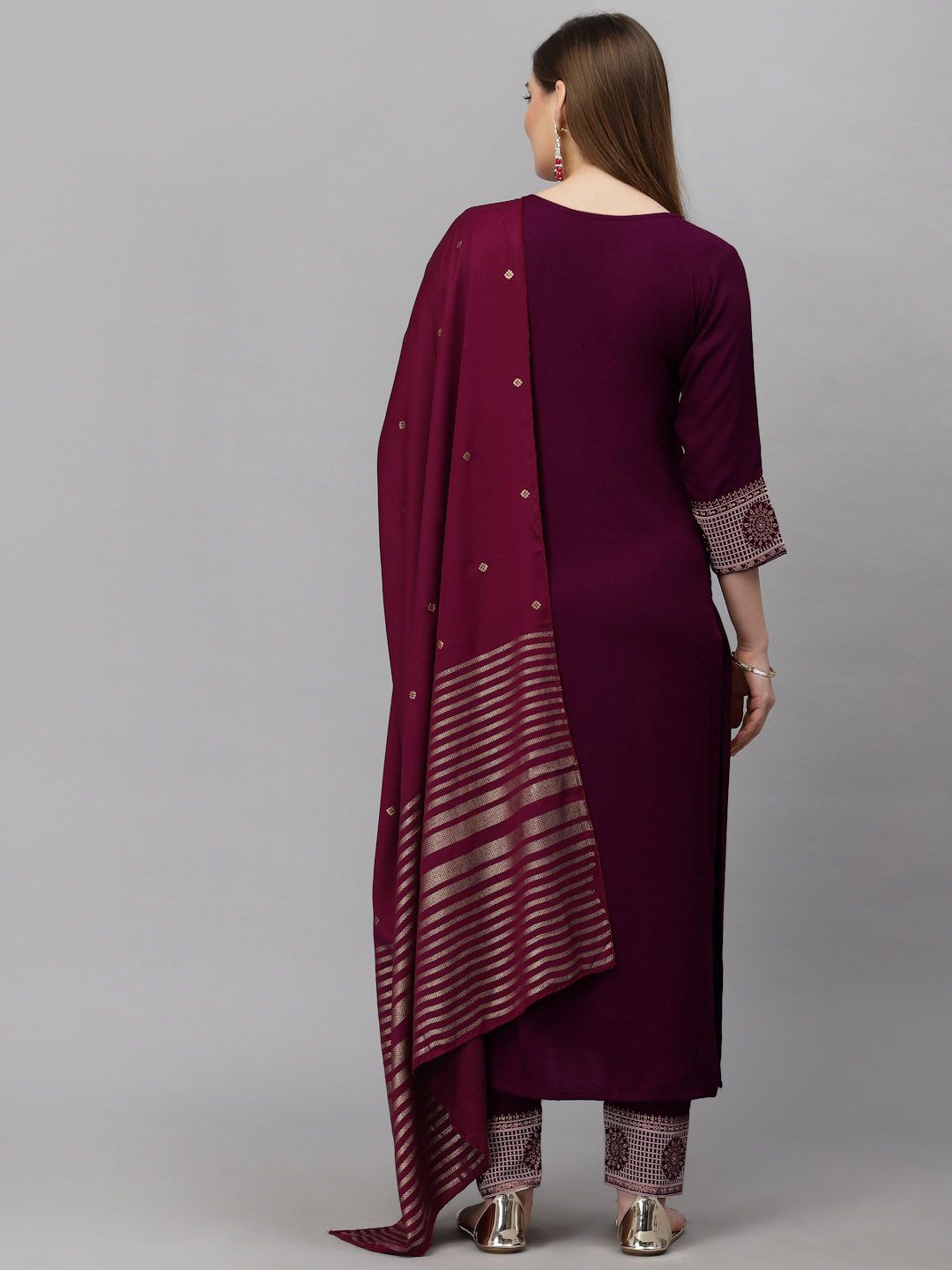 KALINI Yoke Design Embroidered Straight Kurta With Trousers & Dupatta