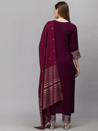 KALINI Yoke Design Embroidered Straight Kurta With Trousers & Dupatta