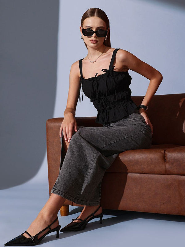 STREET 9 Sleeveless Pure Cotton Cinched Waist Crop Top