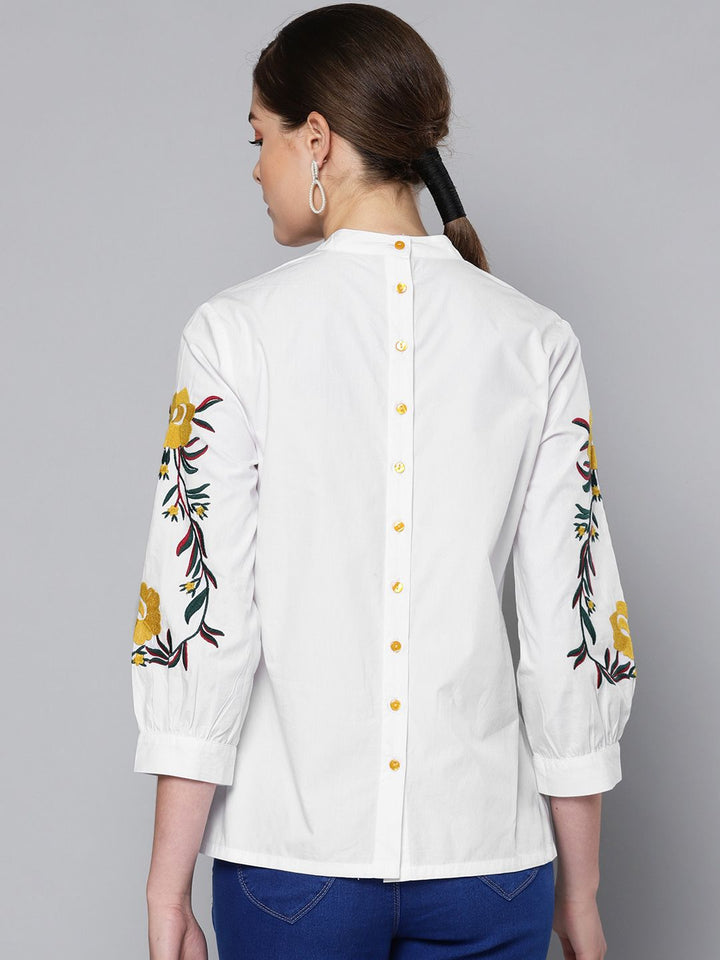 STREET 9 Women White Embroidered Detail Pure Cotton Top
